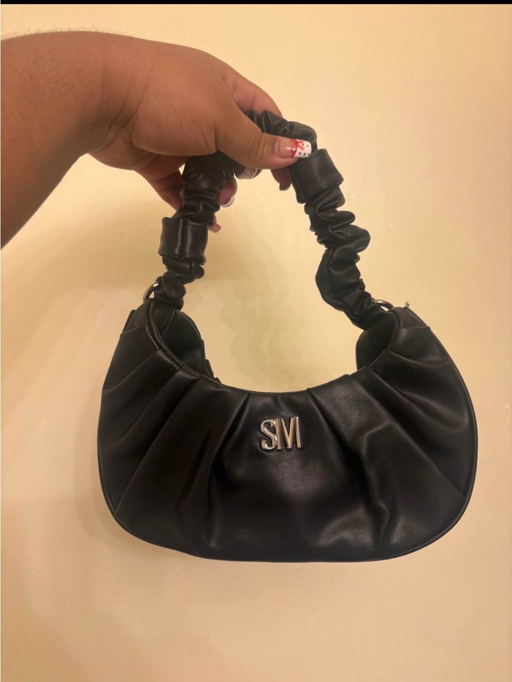 Black Ruched Handle Shoulder Bag